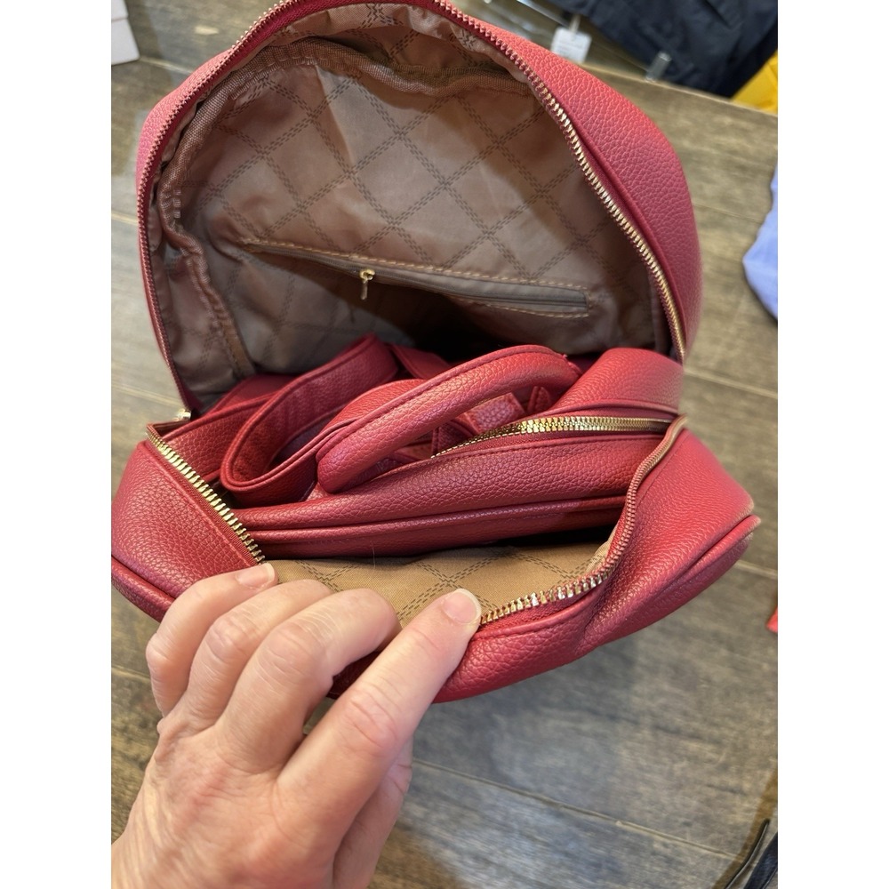 Red Quilted Mommy And Me Backpack Nesting 3 Pieces Vegan‎ Leather PETA Approved - Picture 9 of 16